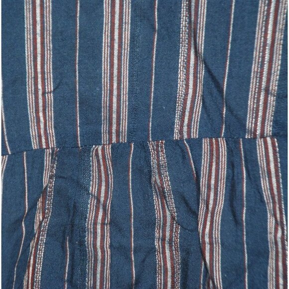 Wonderly Blue Striped Peplum Blouse Top Size L Ruffle Neckline Keyhole Neckline - Picture 7 of 11